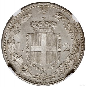 2 liry, 1887 R, mennica Rzym; KM 23, Pagani 598; bardzo...