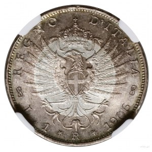 1 lir, 1906 R, mennica Rzym; KM 32, Pagani 766; pięknie...