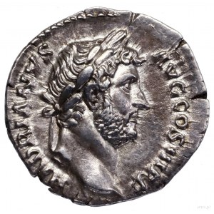 Denar, 134–138, Rzym; Aw: Głowa cesarza w wieńcu laurow...