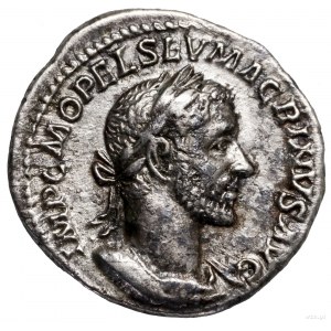 Denar, 217, Rzym; Aw: Popiersie cesarza w wieńcu laurow...