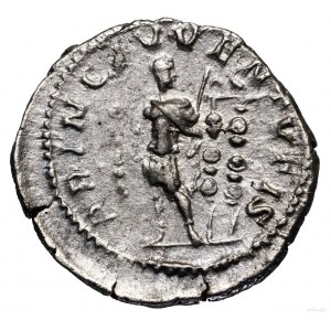 Denar, 218, Rzym; Aw: Popiersie cezara w prawo, M OPEL ...