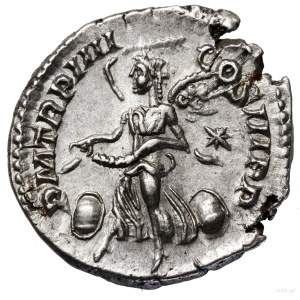 Denar, 221, Rzym; Aw: Popiersie cesarza w wieńcu laurow...