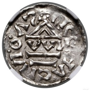 Denar, 1002–1009, Ratyzbona, mincerz Viga; Aw: Krzyż gr...