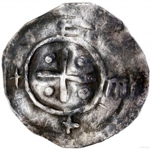Denar, ok. 1013–1025; Aw: Wzgórze z krzyżem, wokoło pom...