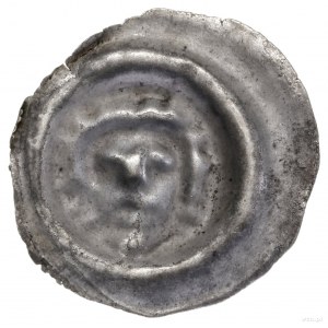 Brakteat, XIII–XIV w.; Długowłosa głowa na wprost; Wiel...