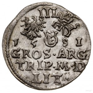 Trojak, 1581, Wilno; odmiana z herbem Leliwa na awersie...