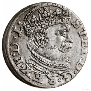 Trojak, 1586, Ryga; wariant z dużą głową władcy, korona...