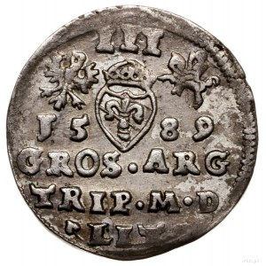 Trojak, 1589, Wilno; herb Leliwa pod popiersiem władcy ...