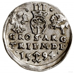 Trojak, 1594, Wilno; duża głowa króla, kropki po bokach...