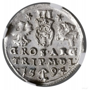 Trojak, 1594, Wilno; popiersie króla z pełnym zarostem,...