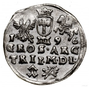 Trojak, 1596, Wilno; u dołu herb Chalecki i lew przebit...