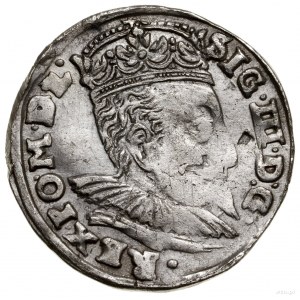 Trojak, 1596, Wilno; mała głowa króla, kryza władcy wac...