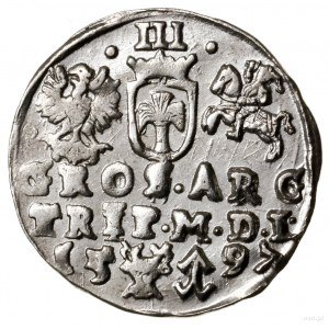 Trojak, 1597, Wilno; na rewersie u dołu głowa wołu (mis...