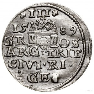 Trojak, 1589, Ryga; końcówka napisu LI na awersie, znak...