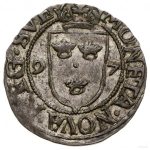 1/2 öre, 1597, Sztokholm; odmiana z SVE & POL REX w legend...