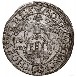 Ort, 1655, Toruń; moneta wykonana stemplami z 1654 roku...