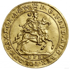 Dukat, 1702, Lipsk; Aw: Król na koniu w zbroi i hełmie ...