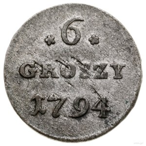 6 groszy miedziane, 1794, Warszawa; ciekawa odmiana z b...