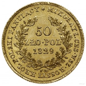 50 złotych 1829 FH, Warszawa; Głowa cara w prawo i napi...