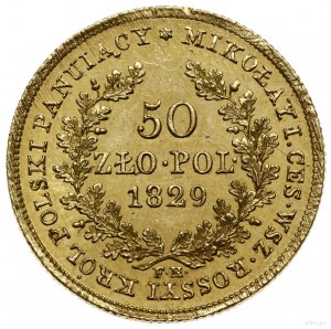 50 złotych 1829 FH, Warszawa; Głowa cara w prawo i napi...