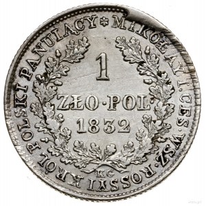 1 złoty, 1832, Warszawa; odmiana z mniejszą głową cara,...