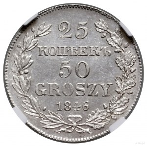 25 kopiejek = 50 groszy, 1846 MW, Warszawa; wariant z w...
