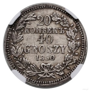 20 kopiejek = 40 groszy, 1850 MW, Warszawa; wariant z p...