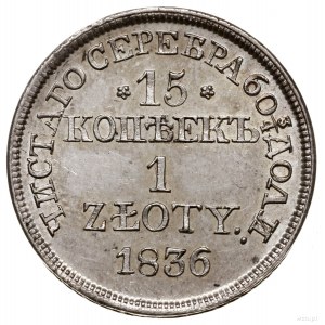 15 kopiejek = 1 złoty 1836, Warszawa; szeroka tarcza ze...