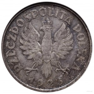 5 złotych, 1925, Warszawa; Konstytucja; Aw: Orzeł z kor...