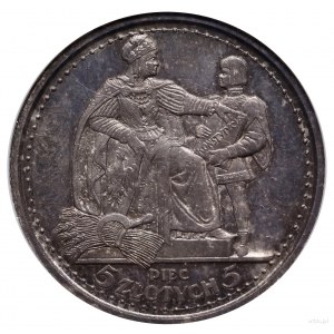 5 złotych, 1925, Warszawa; Konstytucja; Aw: Orzeł z kor...