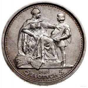 5 złotych, 1925, Warszawa; Konstytucja; Aw: Orzeł z kor...