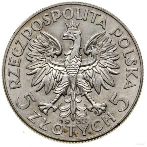 5 złotych, 1932, Warszawa; Głowa kobiety w czepcu, ze z...