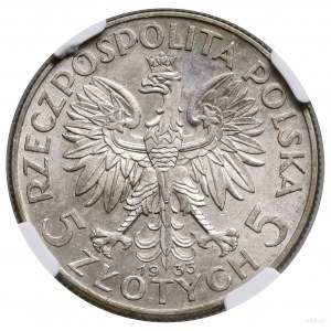 5 złotych, 1933, Warszawa; Głowa kobiety w czepcu; Kop....