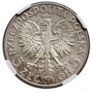 5 złotych, 1933, Warszawa; Głowa kobiety w czepcu; Kop....