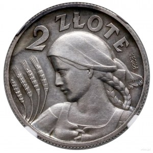 2 złote, 1927, Warszawa; popiersie kobiety z kłosami, n...