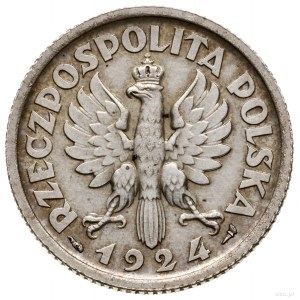 1 złoty, 1924, Paryż; Popiersie kobiety z kłosami, na r...