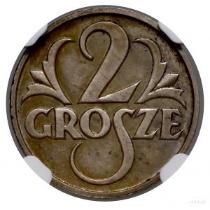 2 grosze, 1927, Warszawa; moneta obiegowa ale wybita w ...