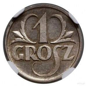 1 grosz, 1927, Warszawa; moneta obiegowa, ale wybita w ...