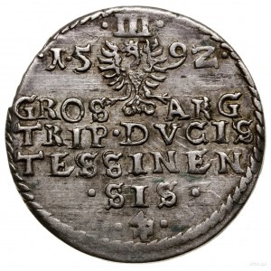 Trojak, 1592, Cieszyn; popiersie księcia bez obwódki, z...