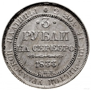 3 ruble „na srebro”, 1833 СПБ, Petersburg; Bitkin 79 (R...