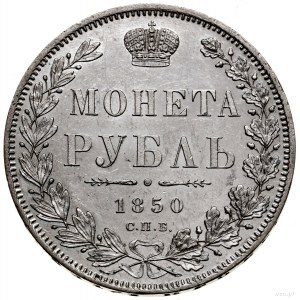 Rubel, 1850 СПБ ПА, Petersburg; św. Jerzy bez płaszcza;...