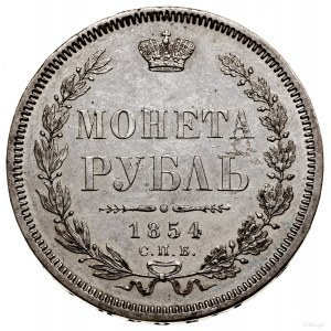 Rubel, 1854 СПБ HI, Petersburg; w wieńcu 7 gałązek laur...