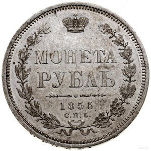 Rubel, 1855 СПБ HI, Petersburg; Adrianov 1855, Bitkin 2...