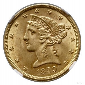 5 dolarów, 1899, Filadelfia; typ Liberty Head, with mot...