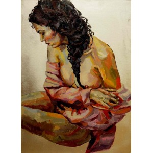 Mariia Drozdova, Naked on a silver background