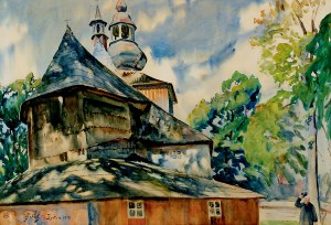 Julian Fałat (1853 Tuligłowy - 1929 Bystra), Kościół w Mikuszowicach, 1913 r.