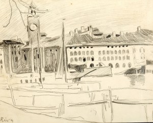 Stanisław Kamocki (1875 Warszawa - 1944 Zakopane), Widok na port i Torre Apponale w Riva del Garda, ok. 1907