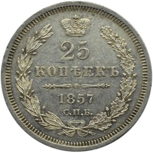 Rosja, Aleksander II, 25 kopiejek 1857 FB, Petersburg, bardzo ładne!
