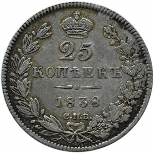 Rosja, Mikołaj I, 25 kopiejek 1838 HG, Petersburg
