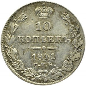 Rosja, Mikołaj I, 10 kopiejek 1841 HG, Petersburg, rzadszy rocznik